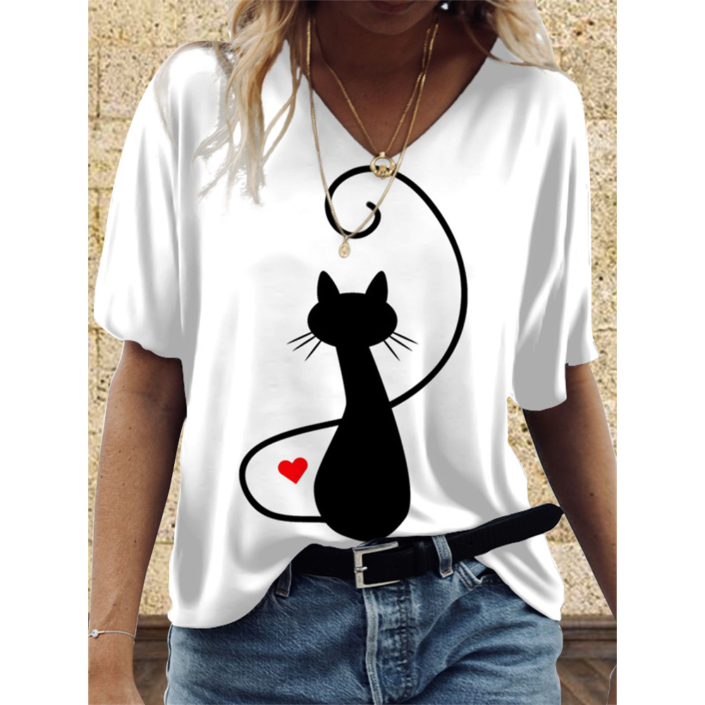 Black and White Cat  Printed T Shirt