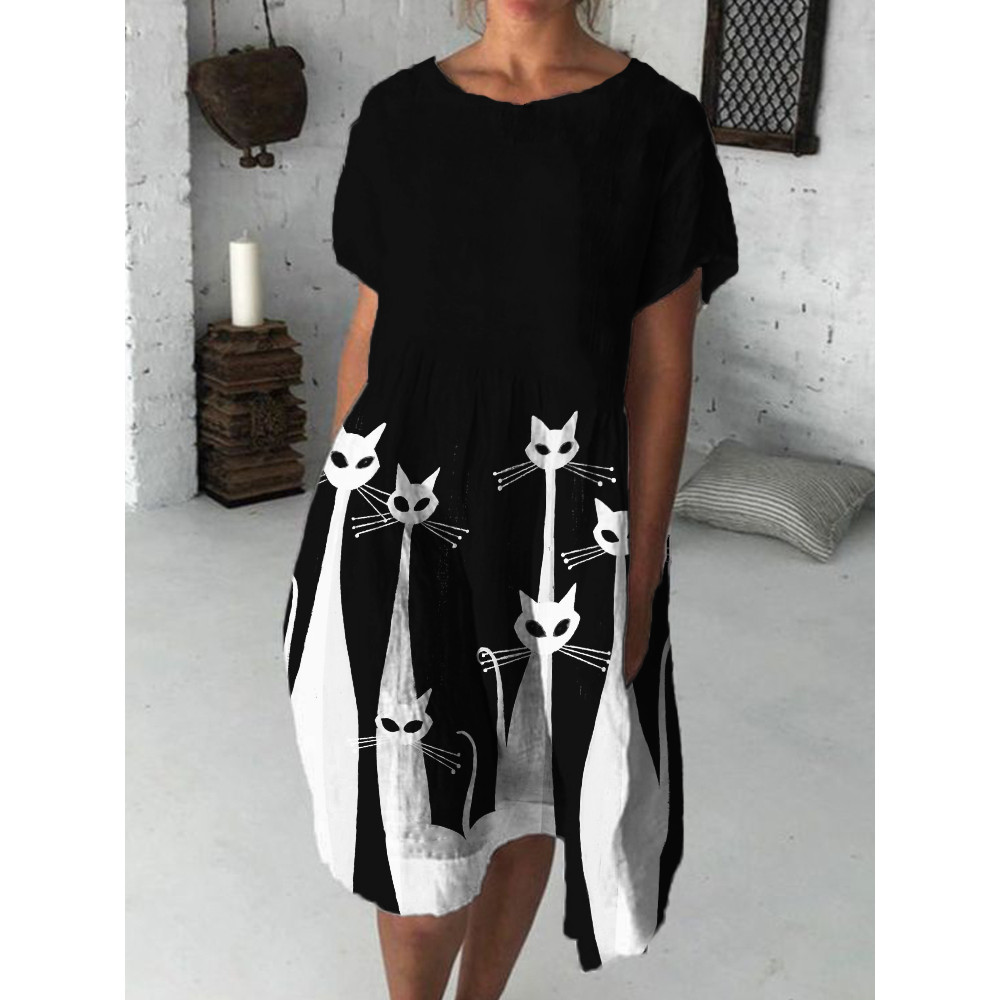 Black & White Cats Art Midi Dress
