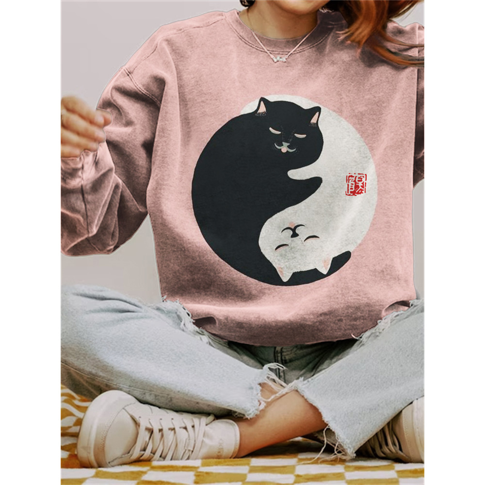 Black & White Cats Art Vintage Washed Sweatshirt