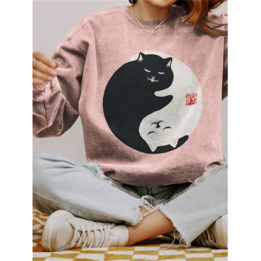 Black & White Cats Art Vintage Washed Sweatshirt