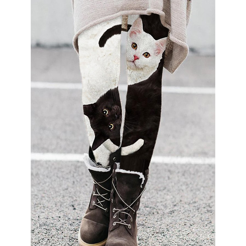 Black & White Cats Contrast Color Leggings