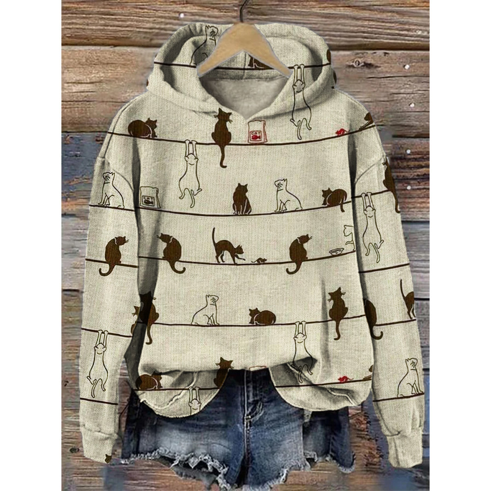 Black & White Cats Striped Cozy Hoodie