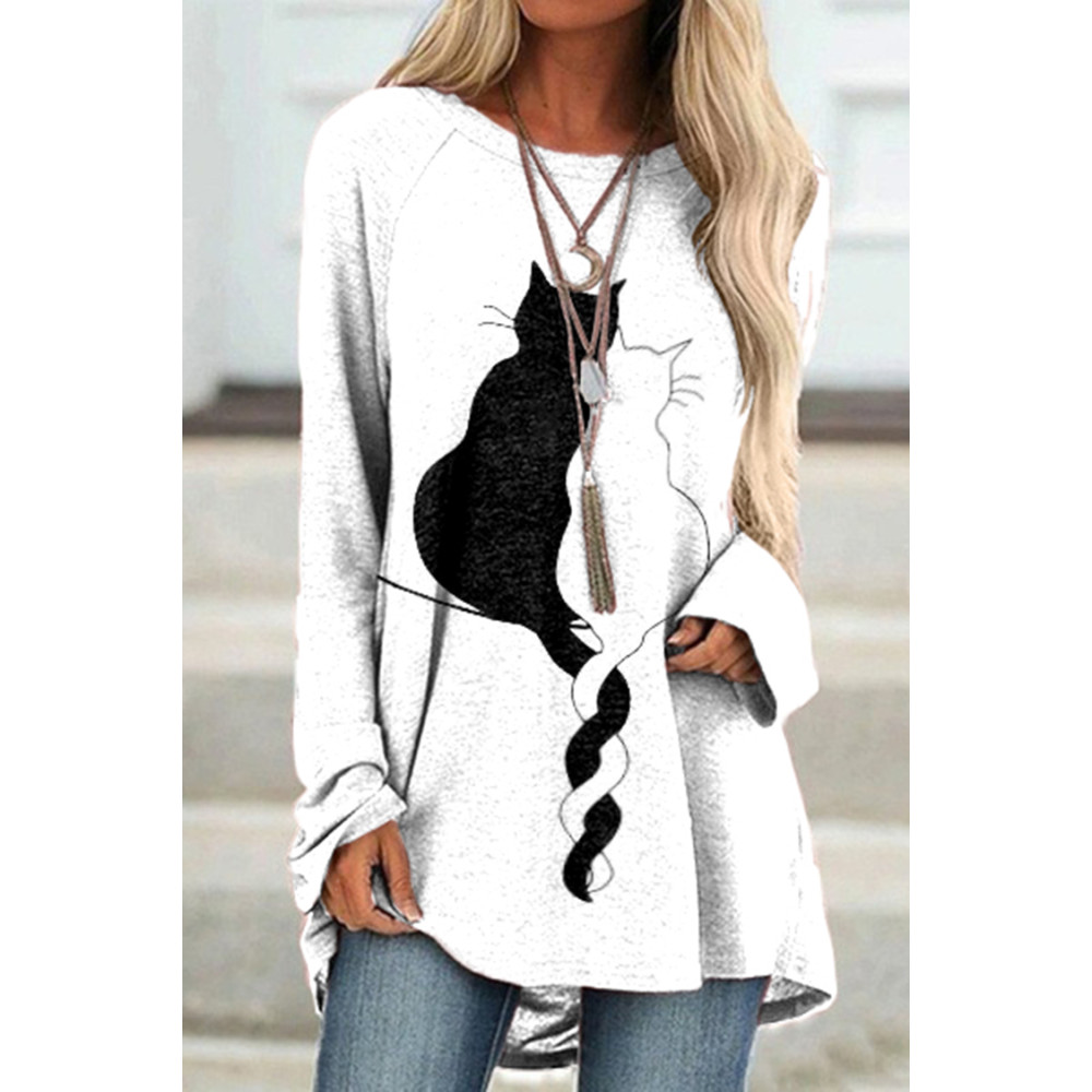 Casual Cat Long Sleeve Tunic