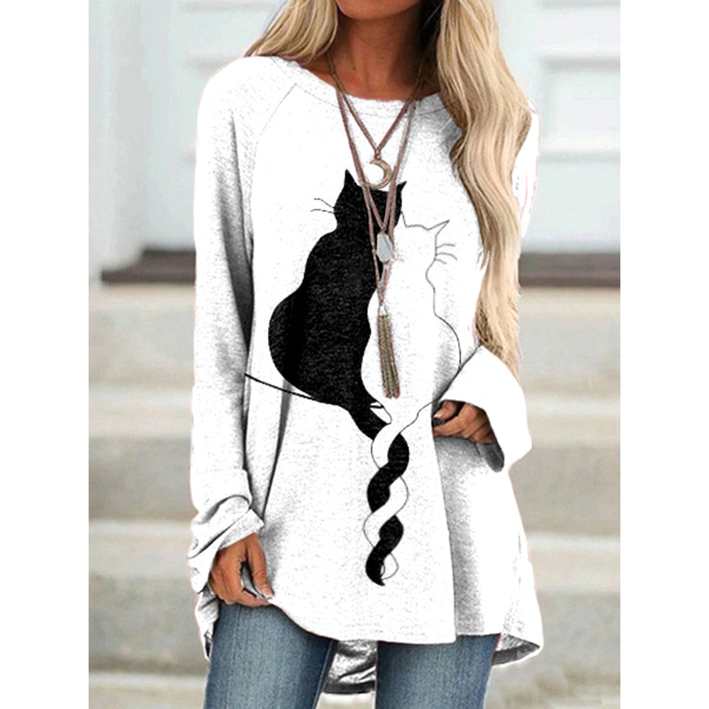 Casual Cat Long Sleeve Tunic