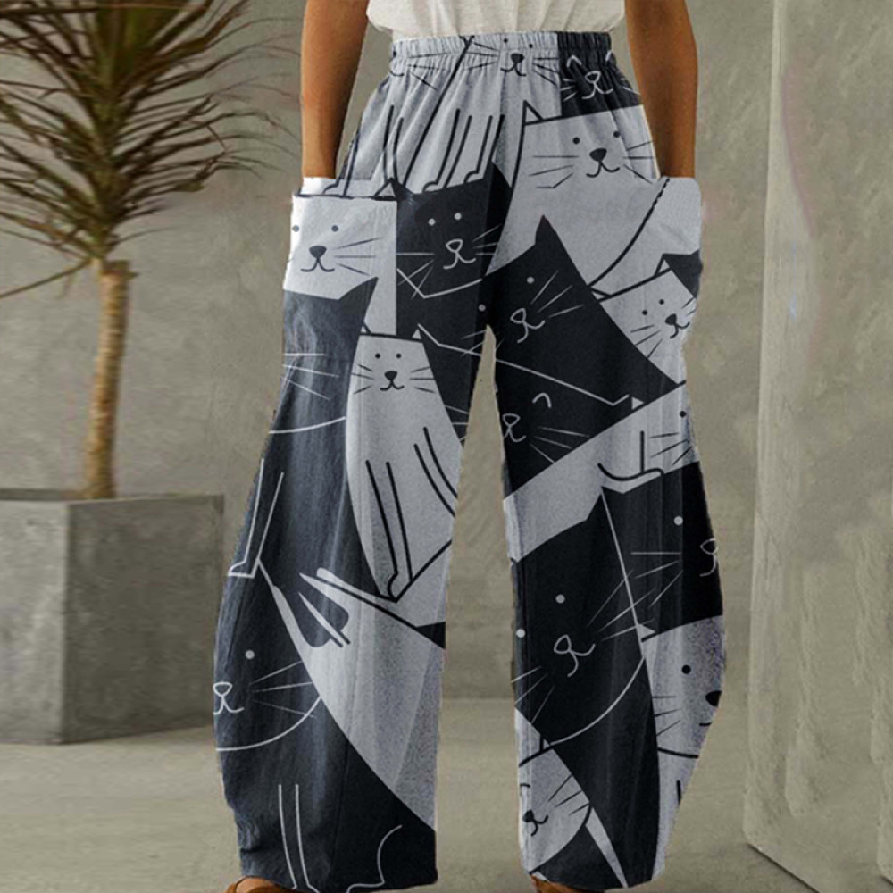 Casual Cat Print Pants