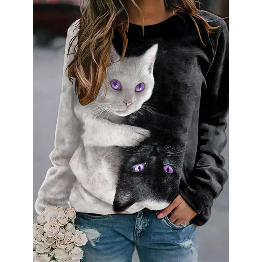 Casual Cat Print Sweatshirt