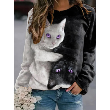 Casual Cat Print Sweatshirt