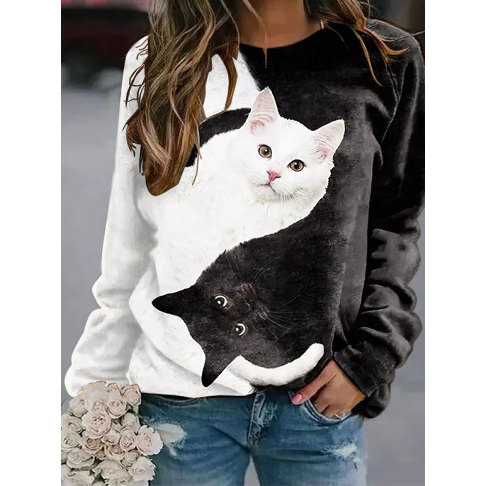 Casual Cat Print Sweatshirt