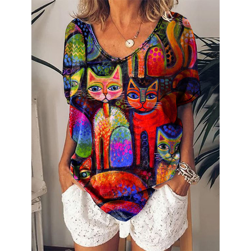 Casual Retro Cat T-Shirt