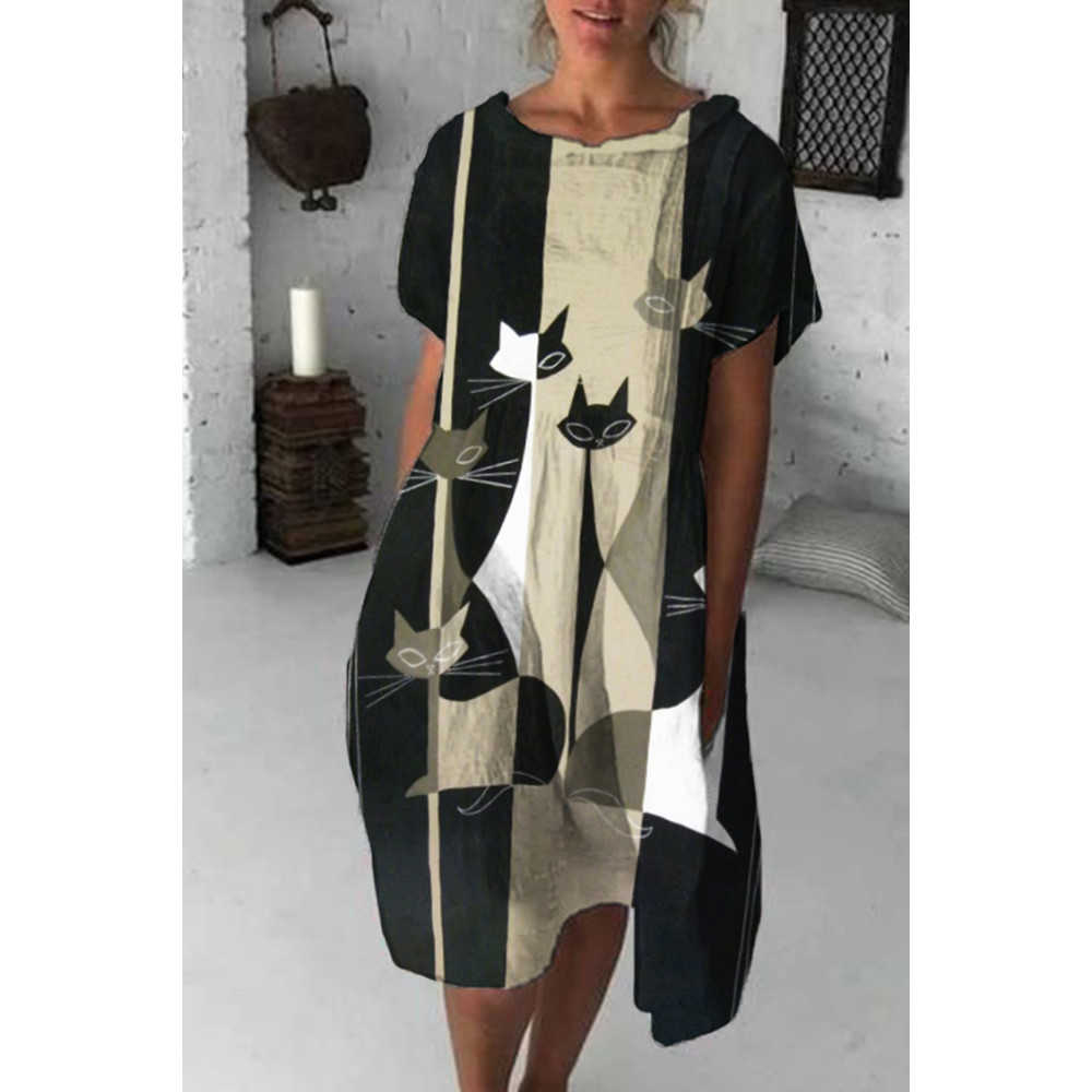 Cat Abstract Print Midi Dress