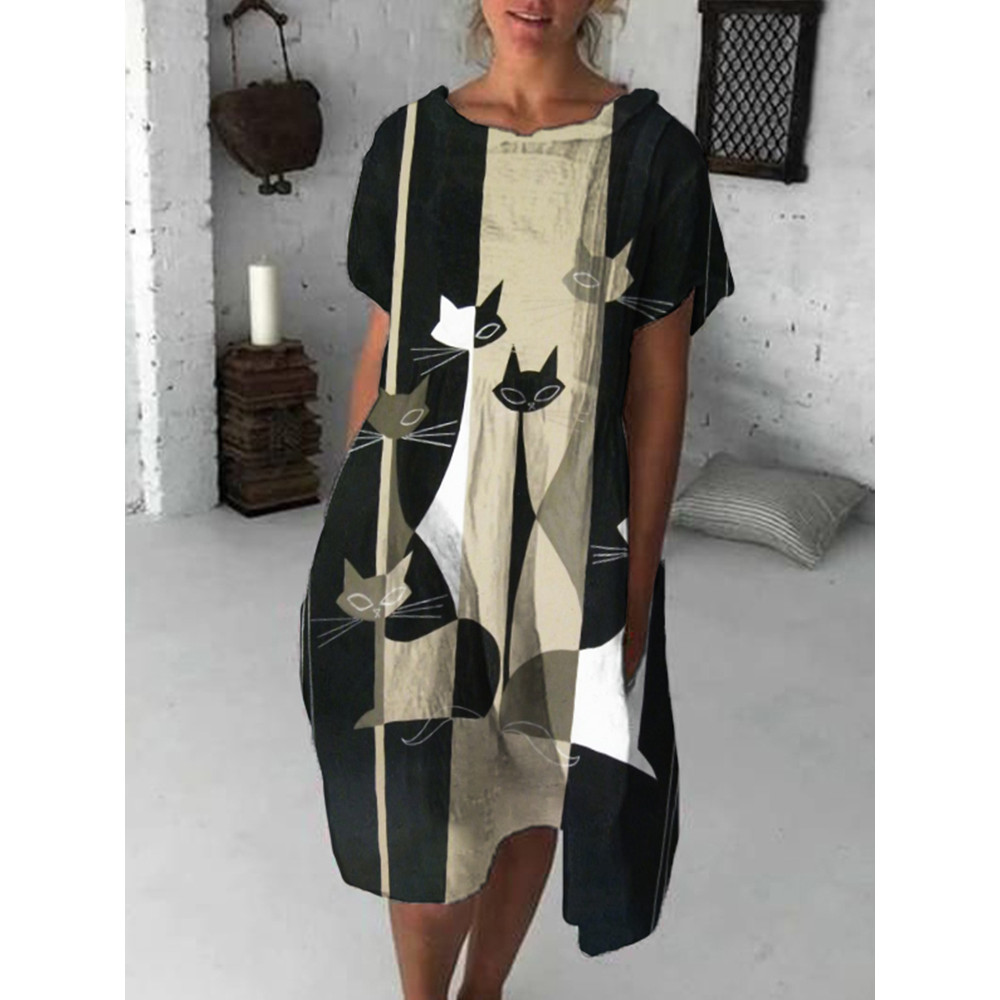 Cat Abstract Print Midi Dress