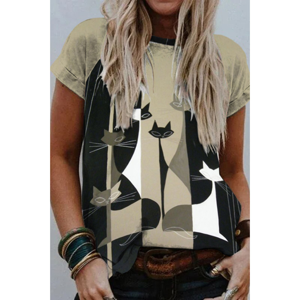 Cat Abstract Print T-Shirt