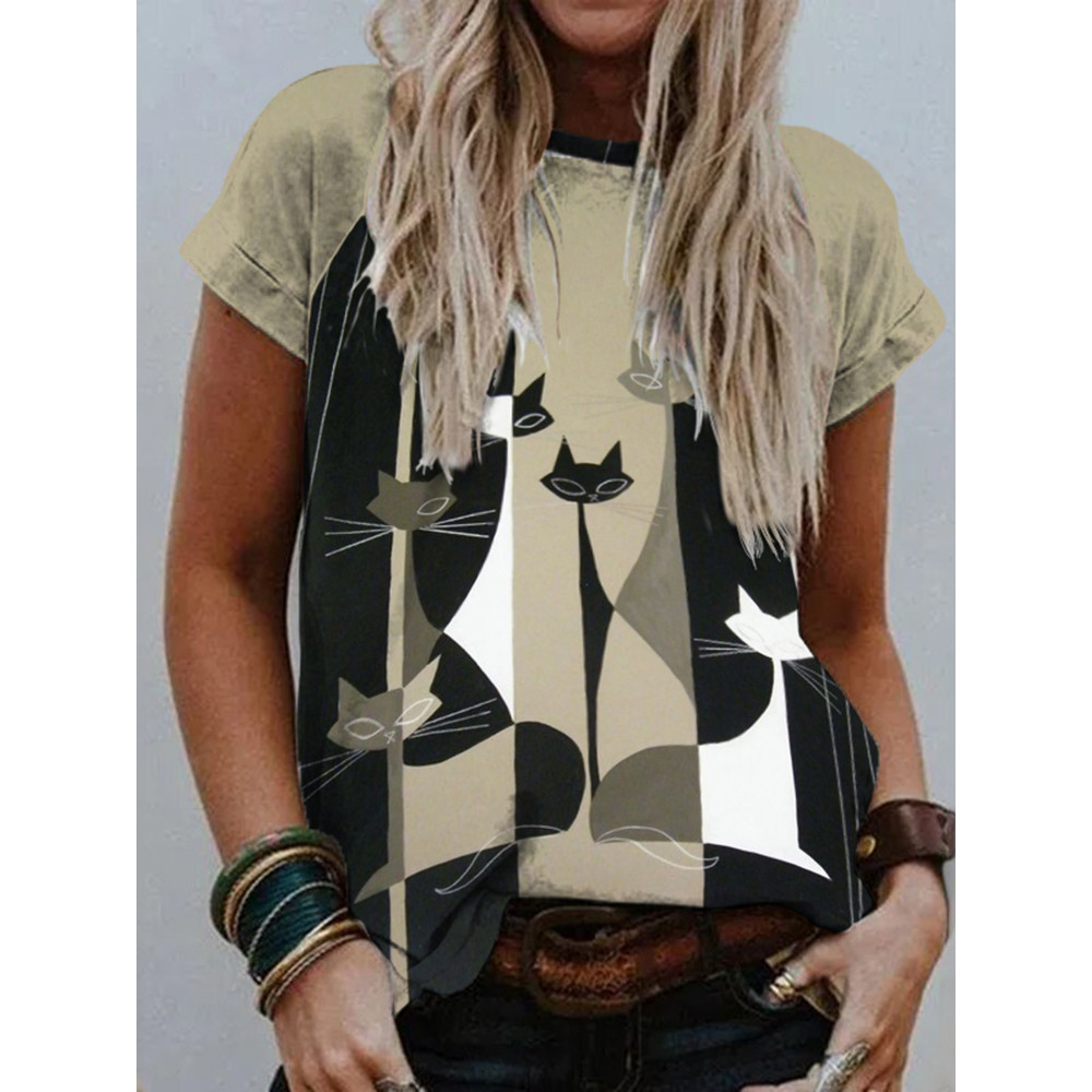 Cat Abstract Print T-Shirt