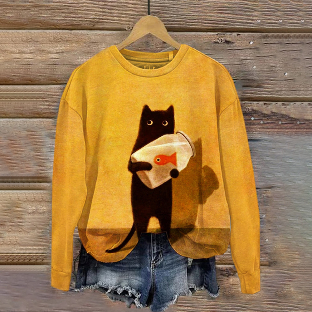Cat Art Painting Crew Neck Sweatshirt