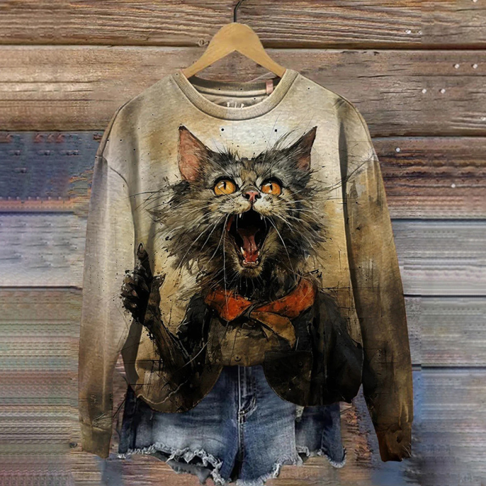 Cat Art Print Casual Sweatshirt