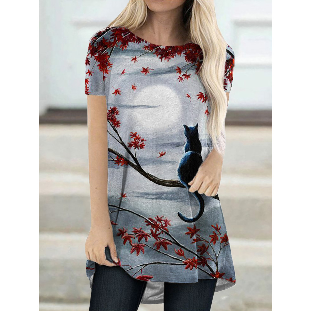 Cat Autumn Art A Line T Shirt