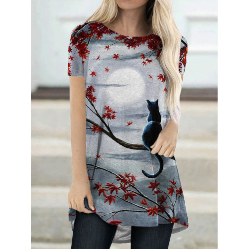 Cat Autumn Art A Line T Shirt