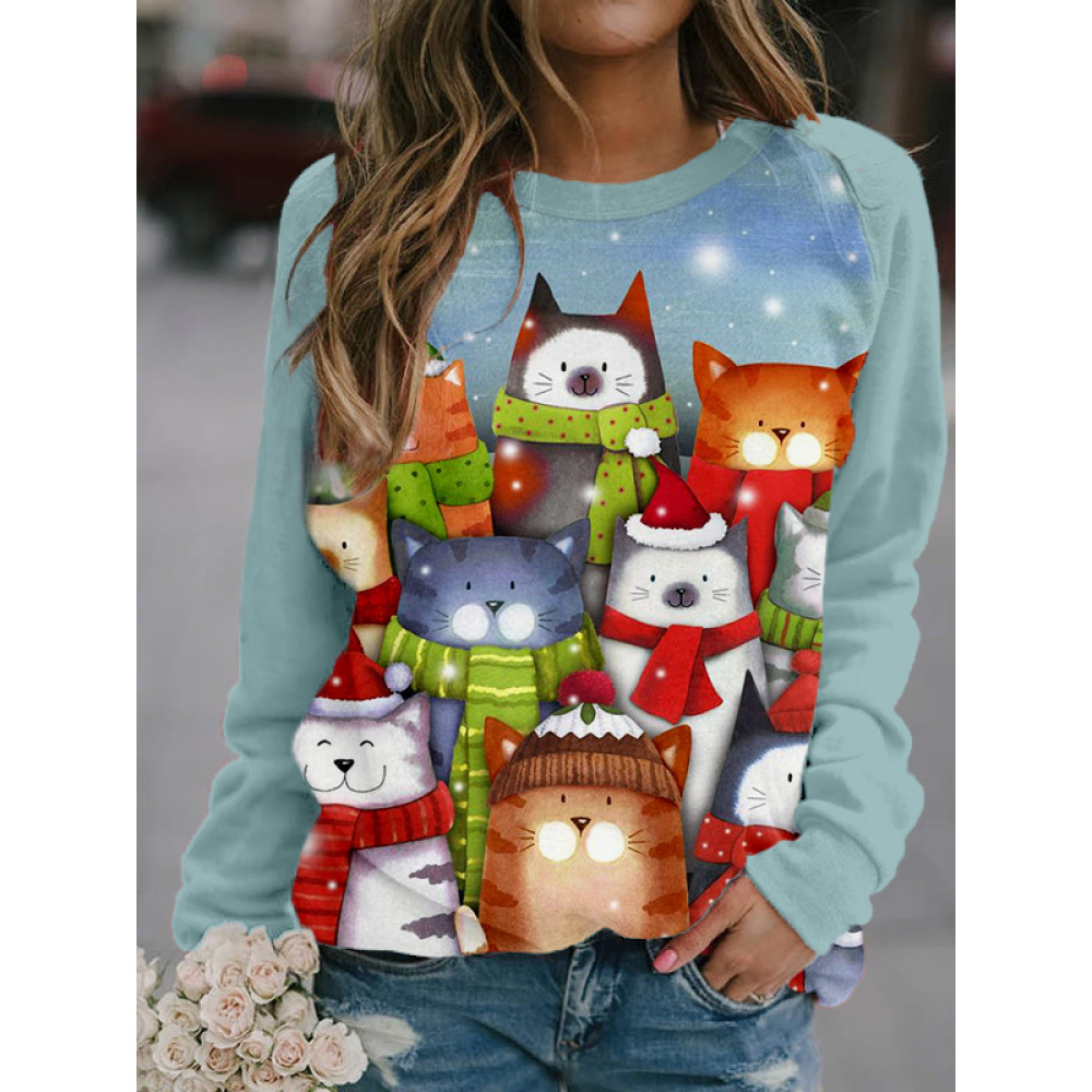 Cat Caroling Christmas Art Pattern Comfy Sweatshirt