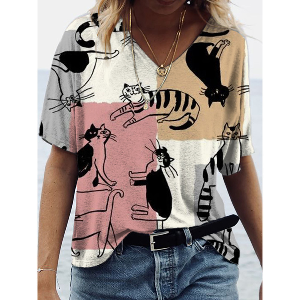 Cat Colorblock Art Graphic T Shirt