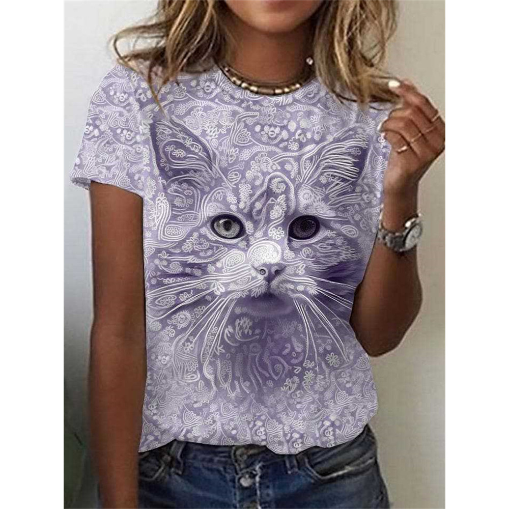 Cat Face Floral Graphic T Shirt