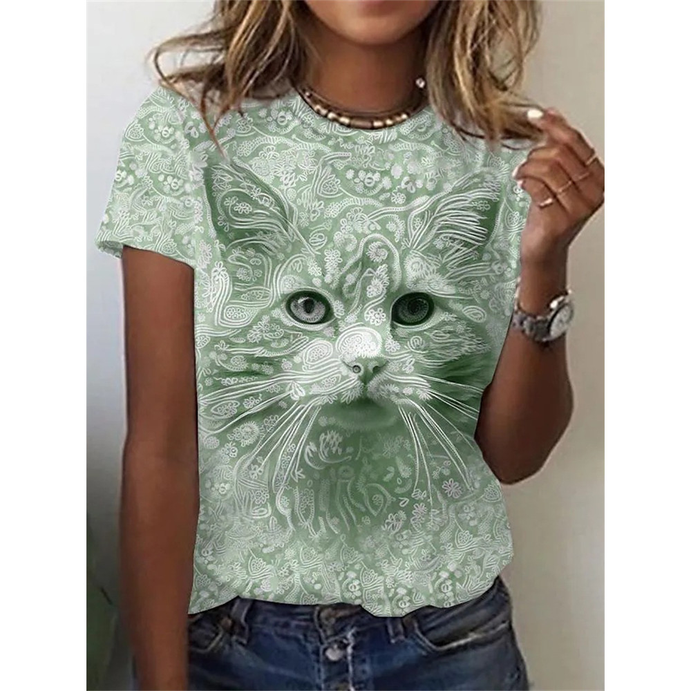 Cat Face Floral Graphic T Shirt