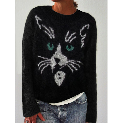 Cat Face Knit Art Cozy Sweater