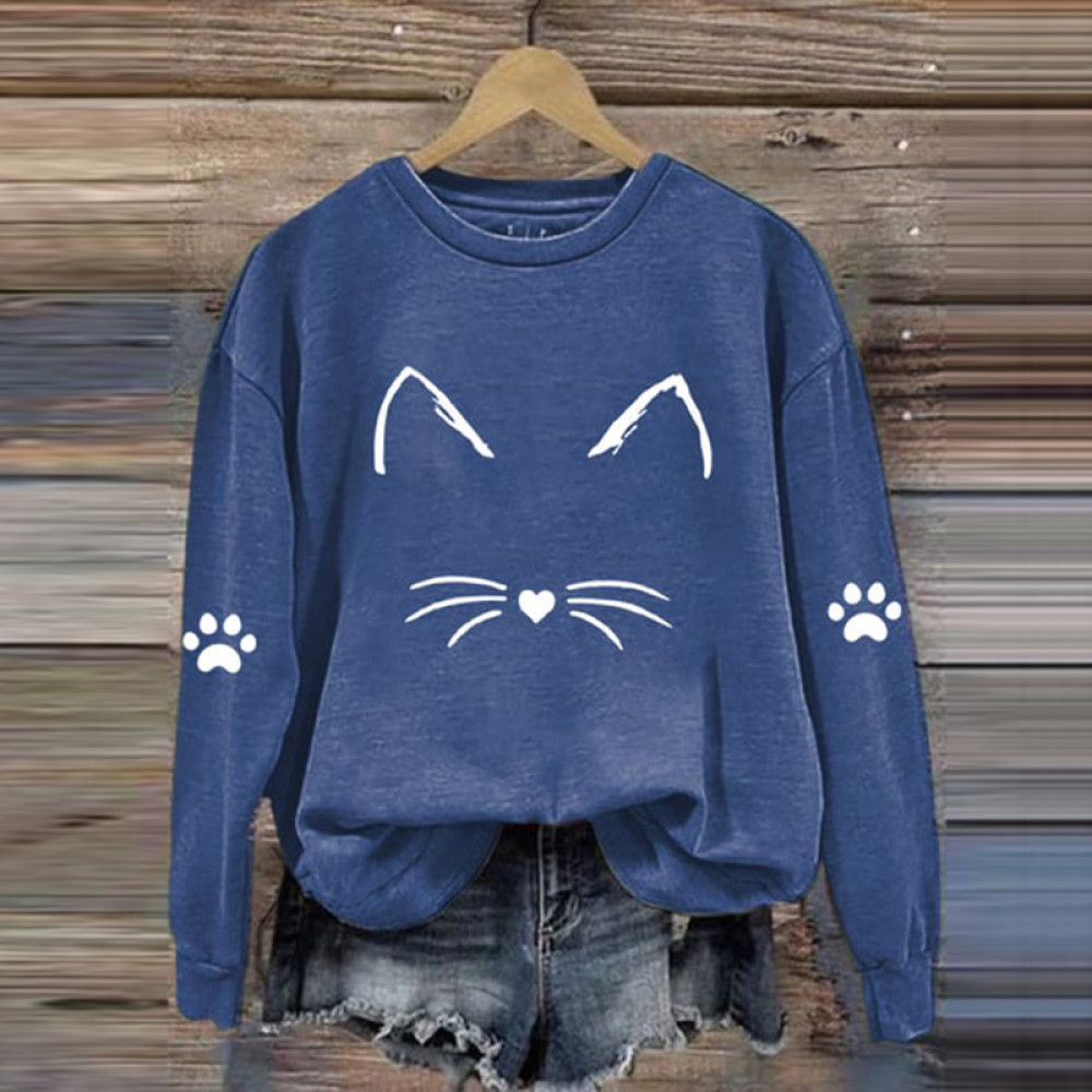 Cat Face Print Casual Sweatshirt