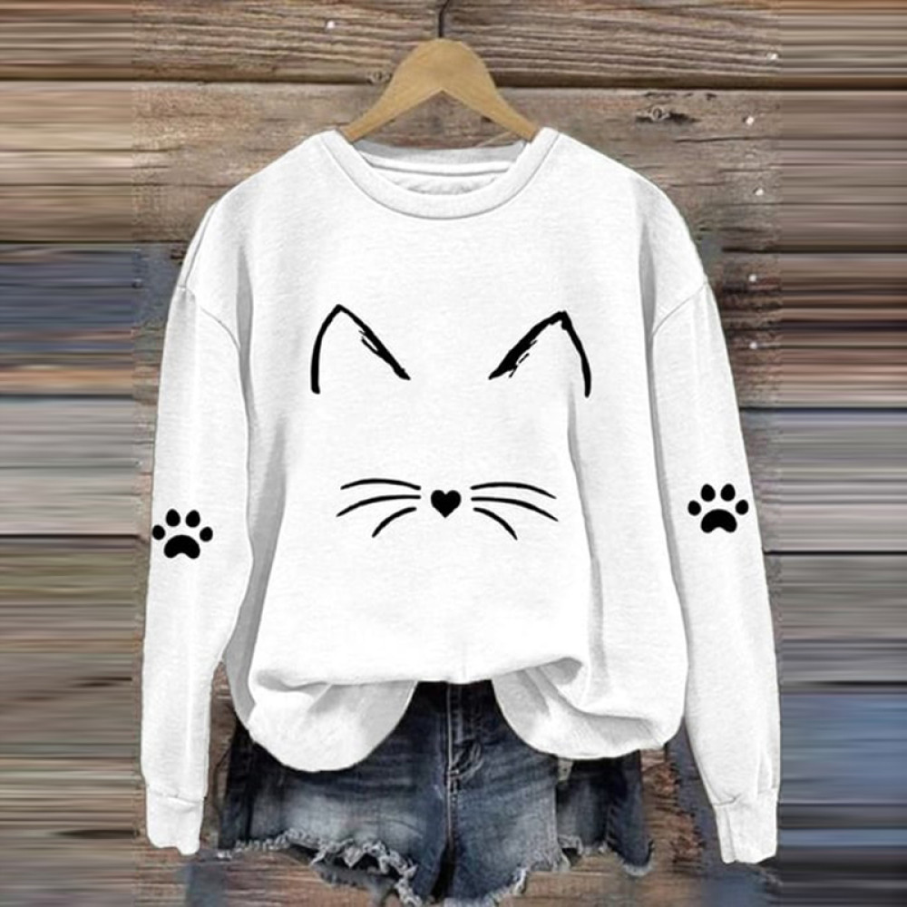 Cat Face Print Casual Sweatshirt