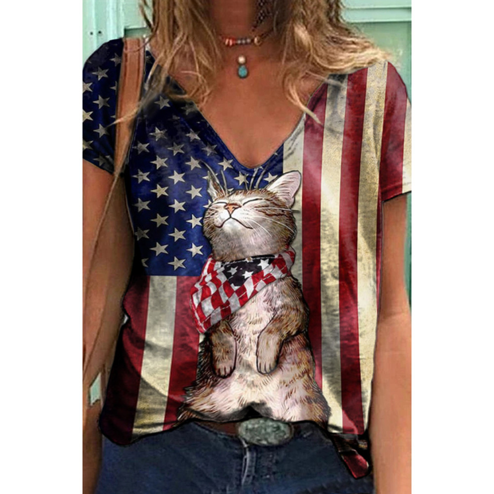 Cat Flag Print Casual T-Shirt