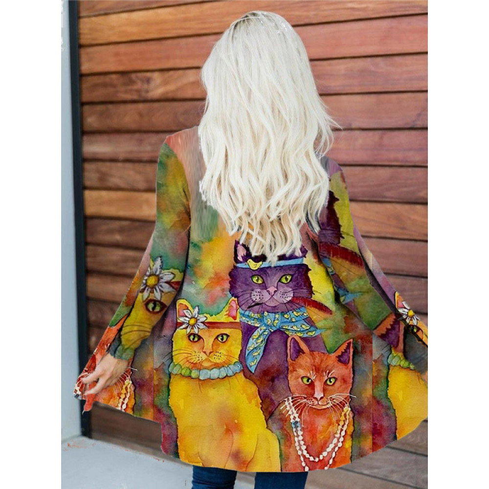 Cat Friends Art Printed Cardigan