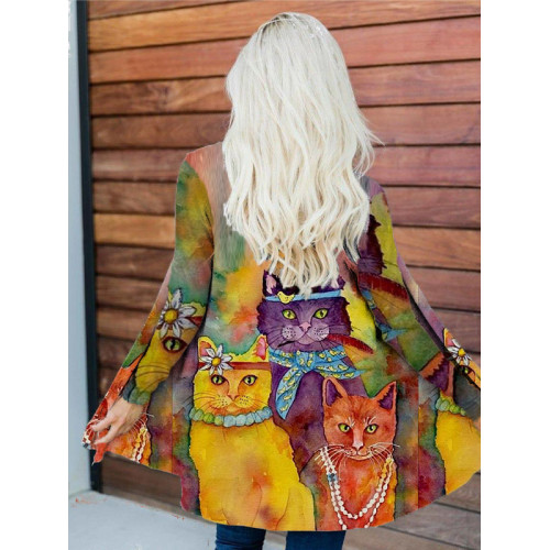 Cat Friends Art Printed Cardigan