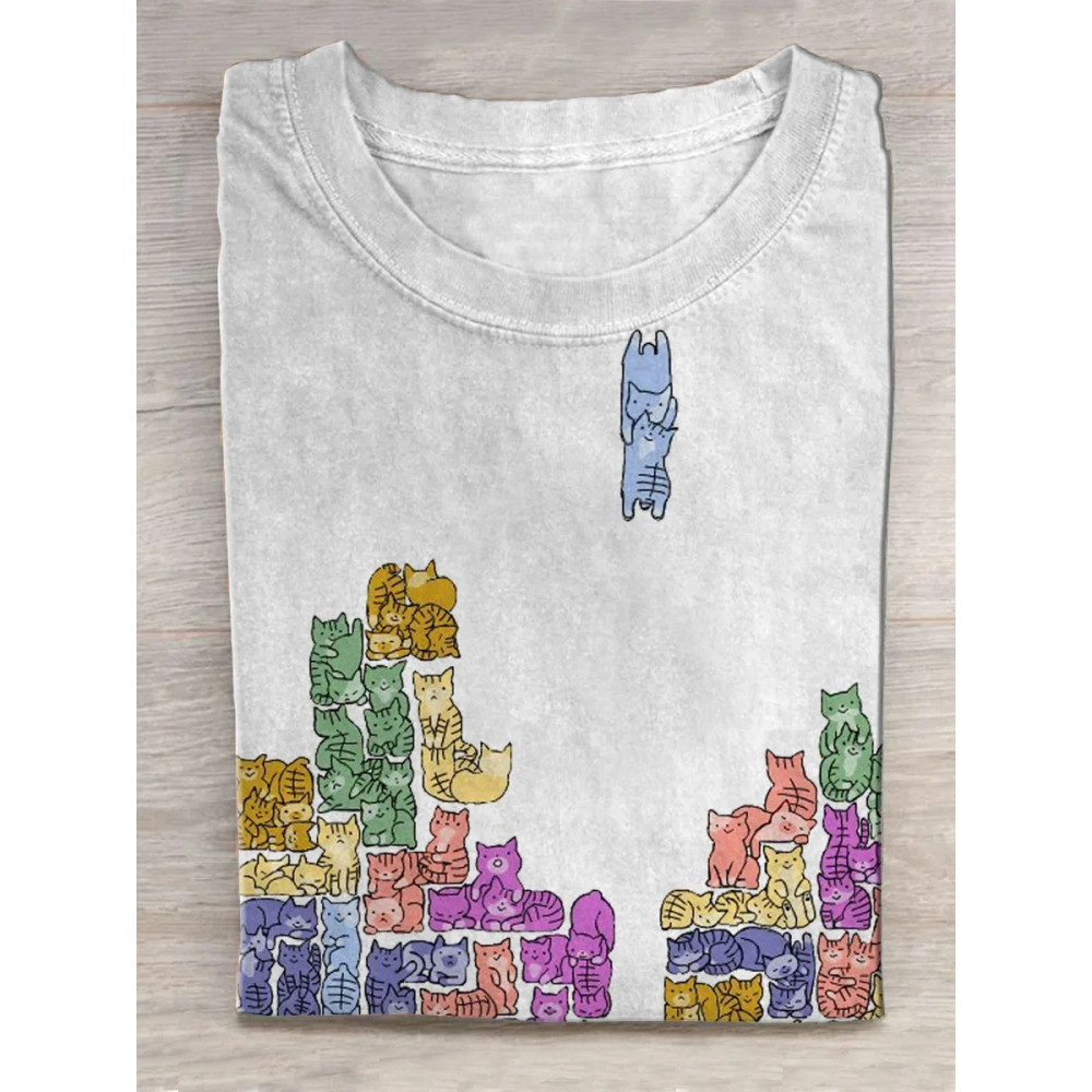 Cat In Game Console Print Long Sleeve T-shirt