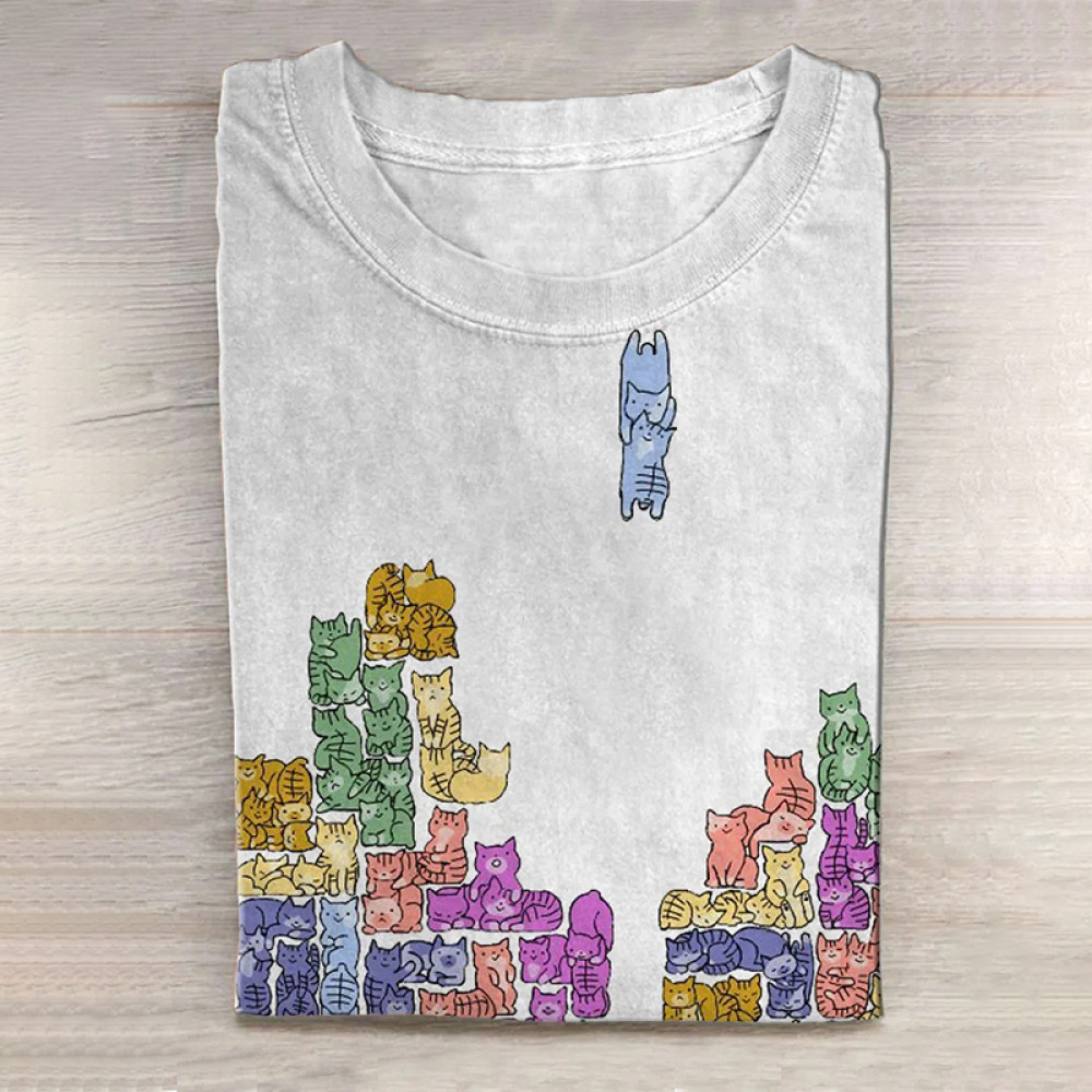 Cat In Game Console Print Long Sleeve T-shirt