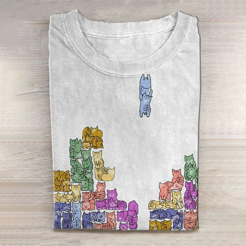 Cat In Game Console Print Long Sleeve T-shirt