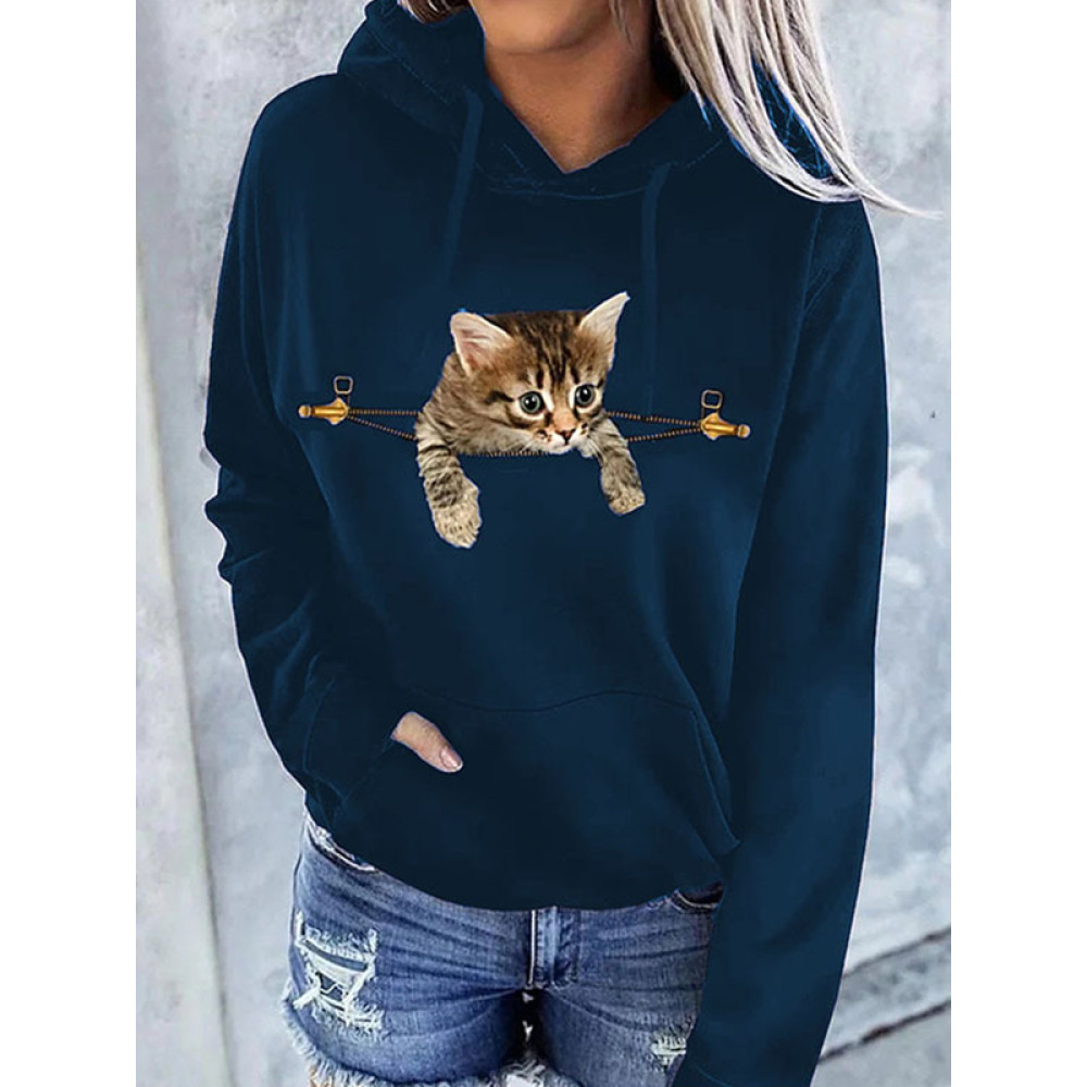 Cat In Zip Pocket Printed Sweatshirt