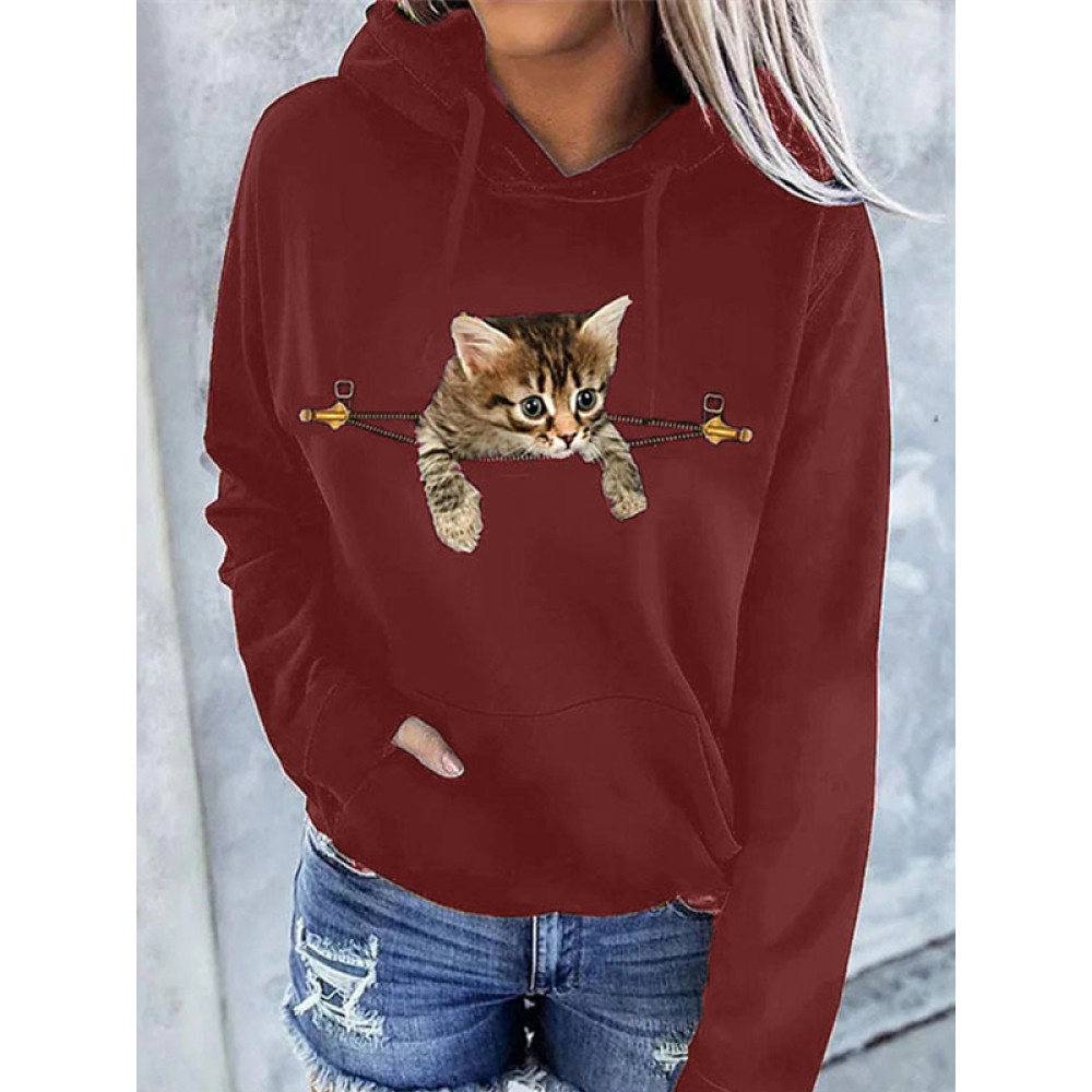 Cat In Zip Pocket Printed Sweatshirt