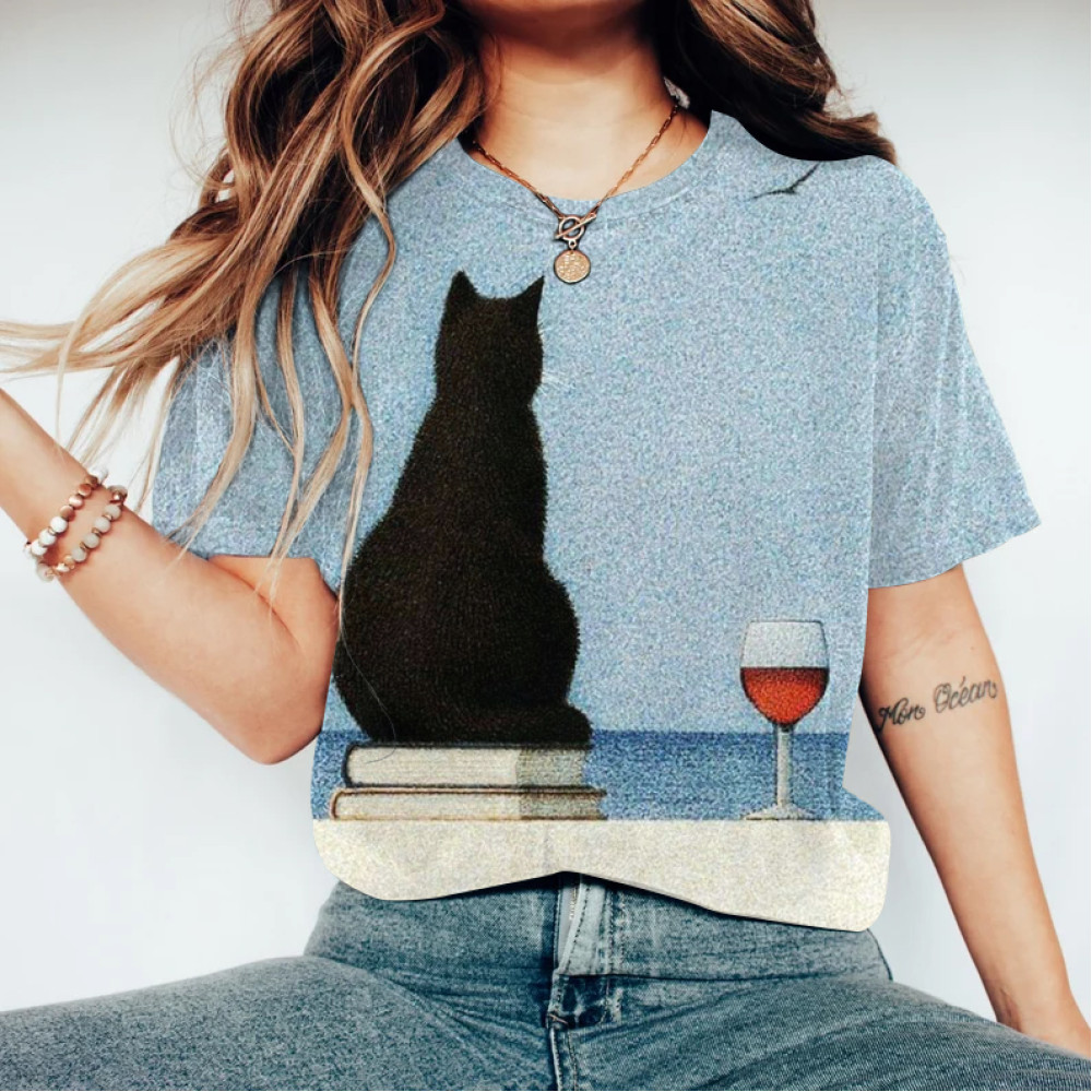 Cat Landscape Painting Art T-Shirt