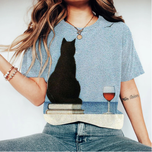 Cat Landscape Painting Art T-Shirt