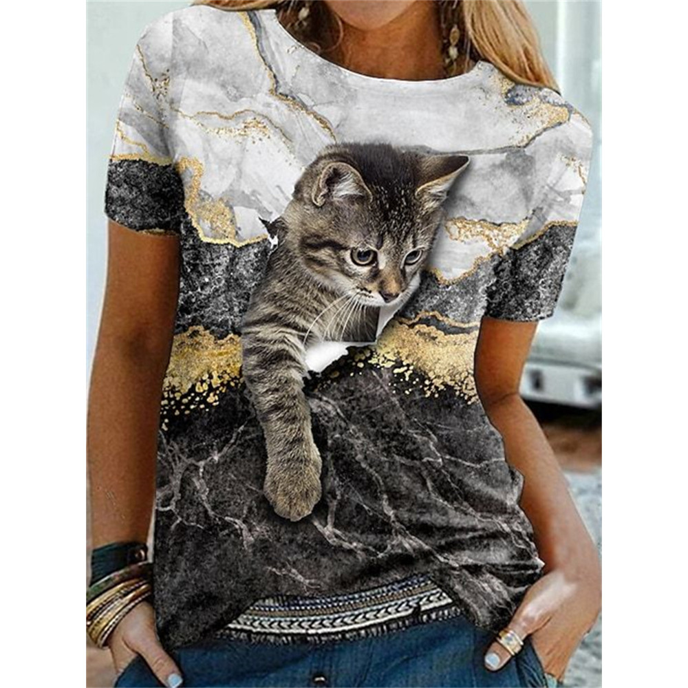 Cat Marble Inspired Glitter Art T Shirt