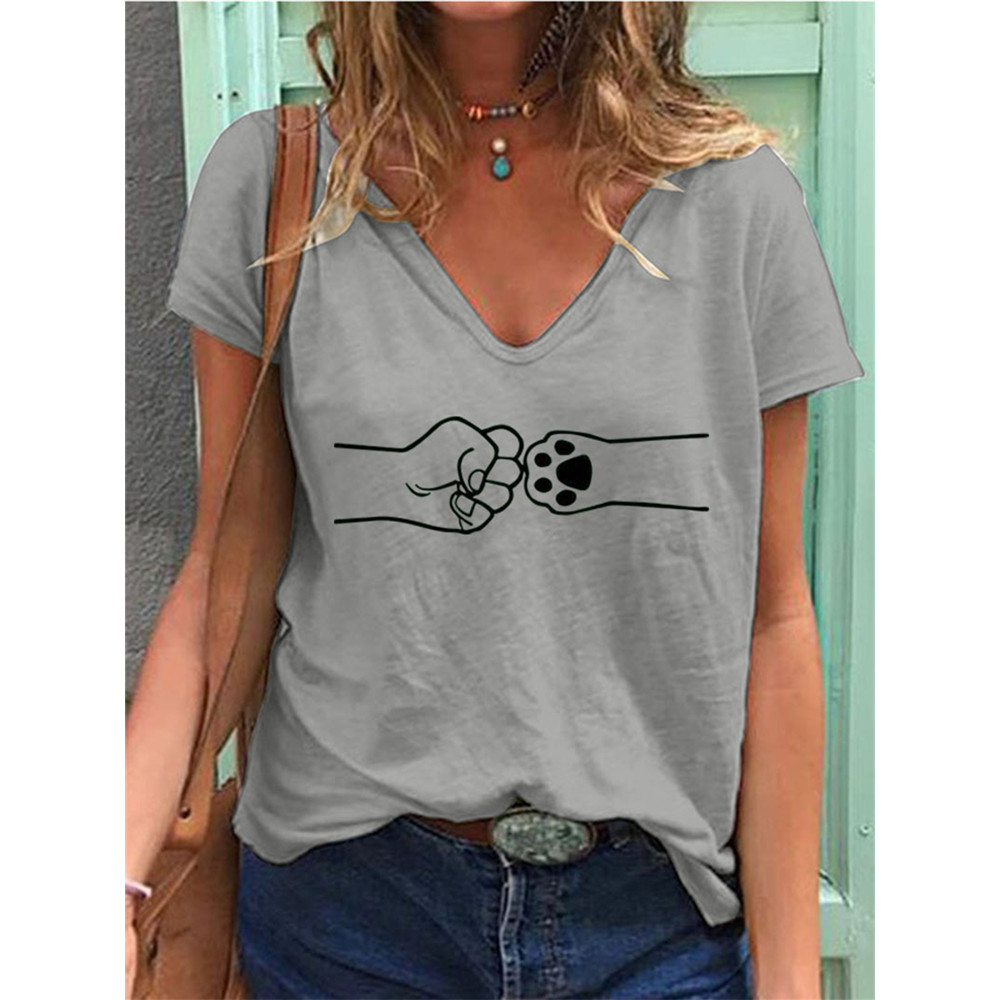 Cat Paw Fist Bump V Neck T Shirt