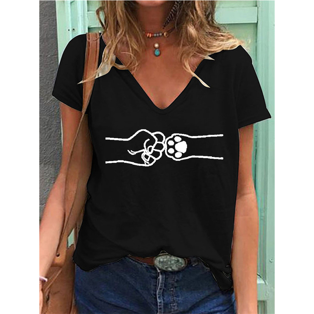 Cat Paw Fist Bump V Neck T Shirt