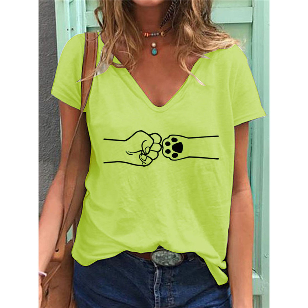 Cat Paw Fist Bump V Neck T Shirt