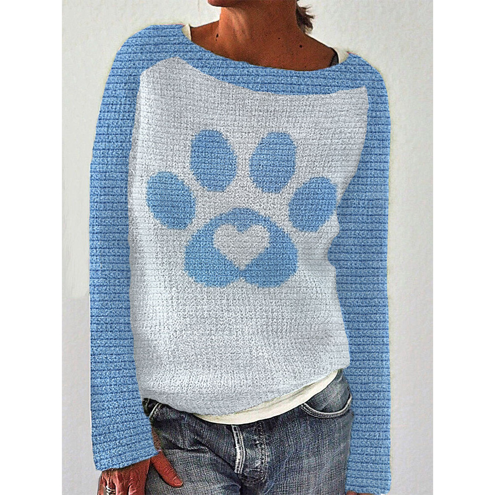 Cat Paw Heart Print Casual Comfortable Sweater