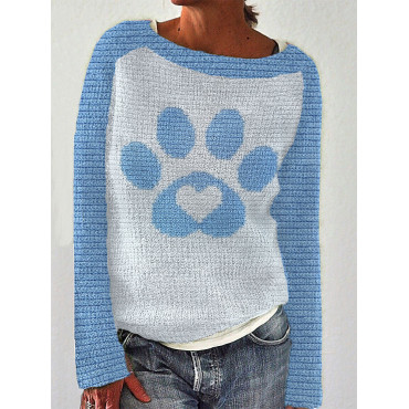 Cat Paw Heart Print Casual Comfortable Sweater