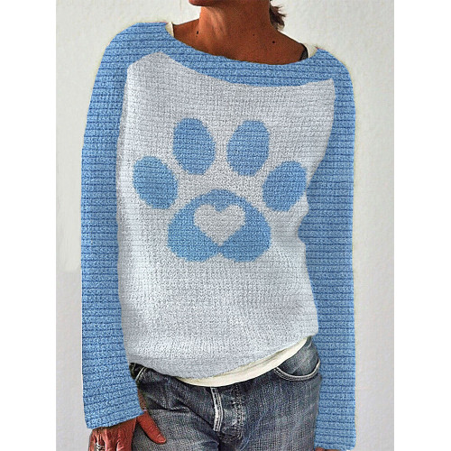 Cat Paw Heart Print Casual Comfortable Sweater