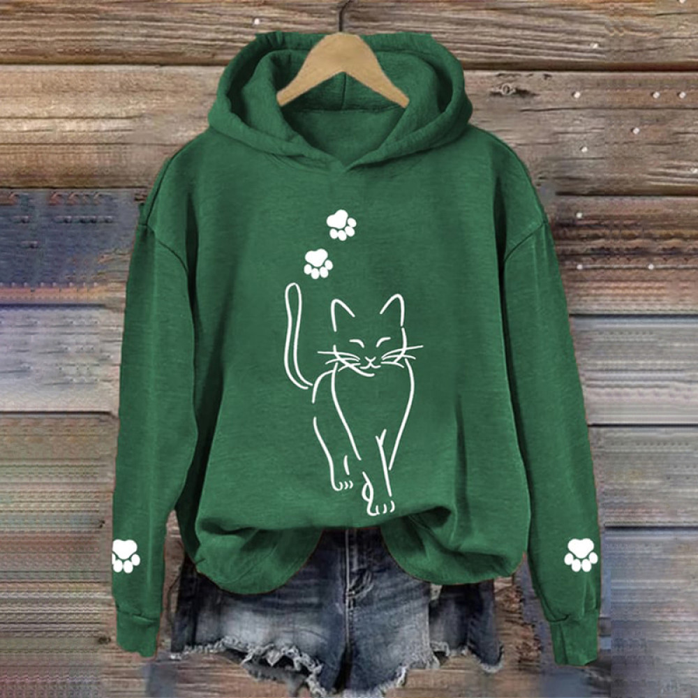 Cat Print Long Sleeve Casual Hoodie