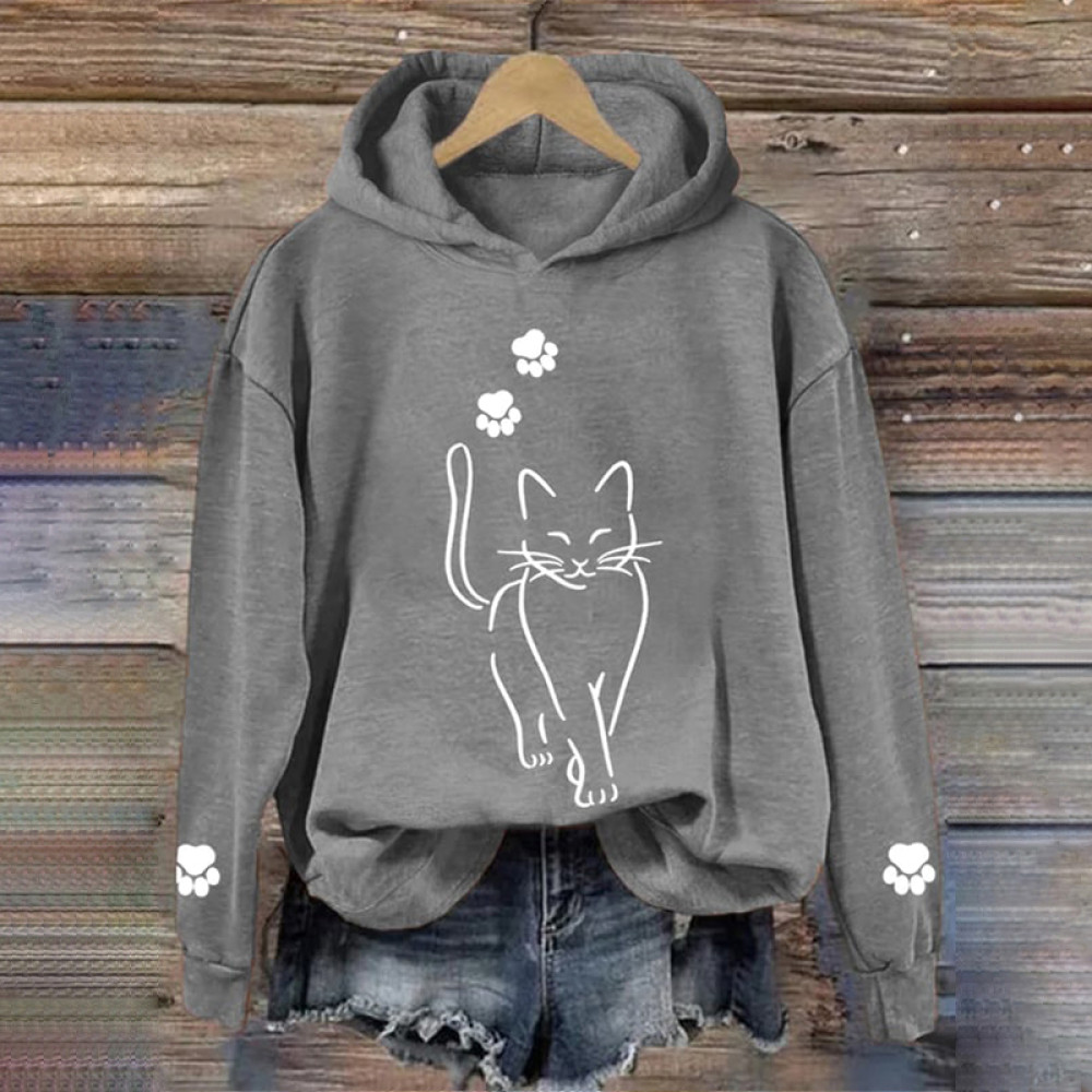 Cat Print Long Sleeve Casual Hoodie