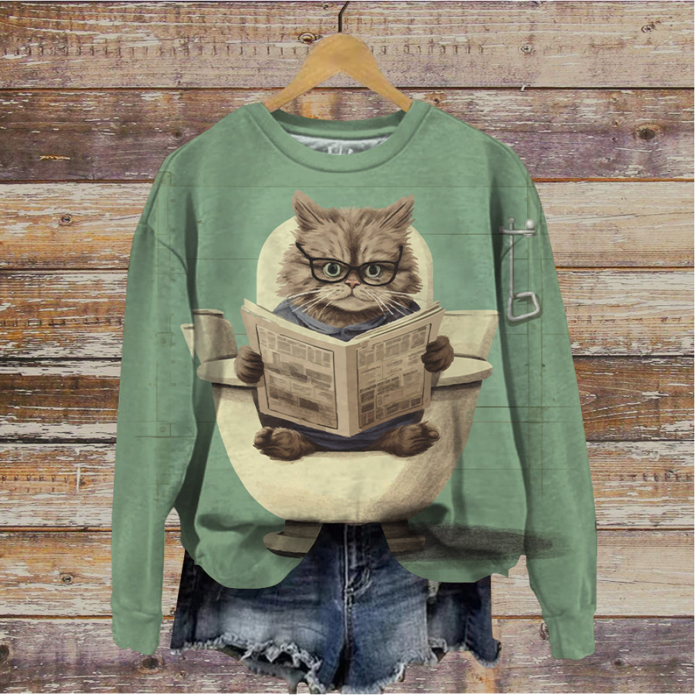 Cat Print Long Sleeve Casual Sweatshirt