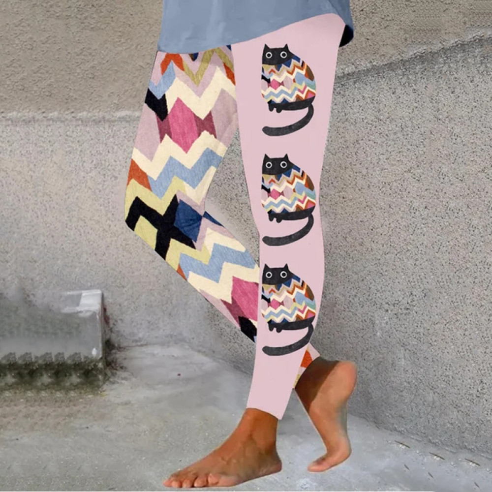 Cat Print Tight Elastic Leggings