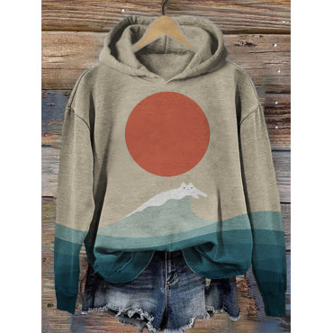 Cat Sea Wave Sunrise Japanese Art Hoodie